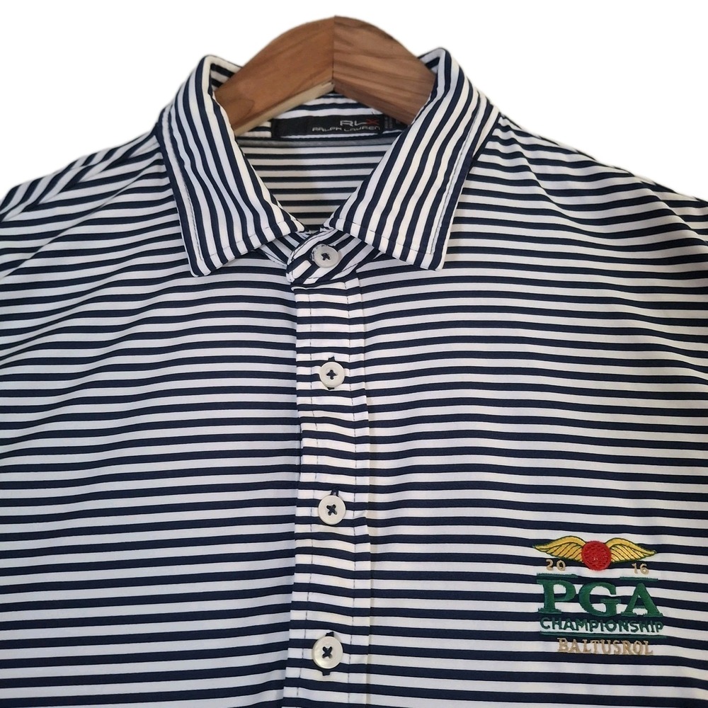 RLX Ralph Lauren Polo Shirt Men's Medium Black White Striped Baltusrol Golf PGA